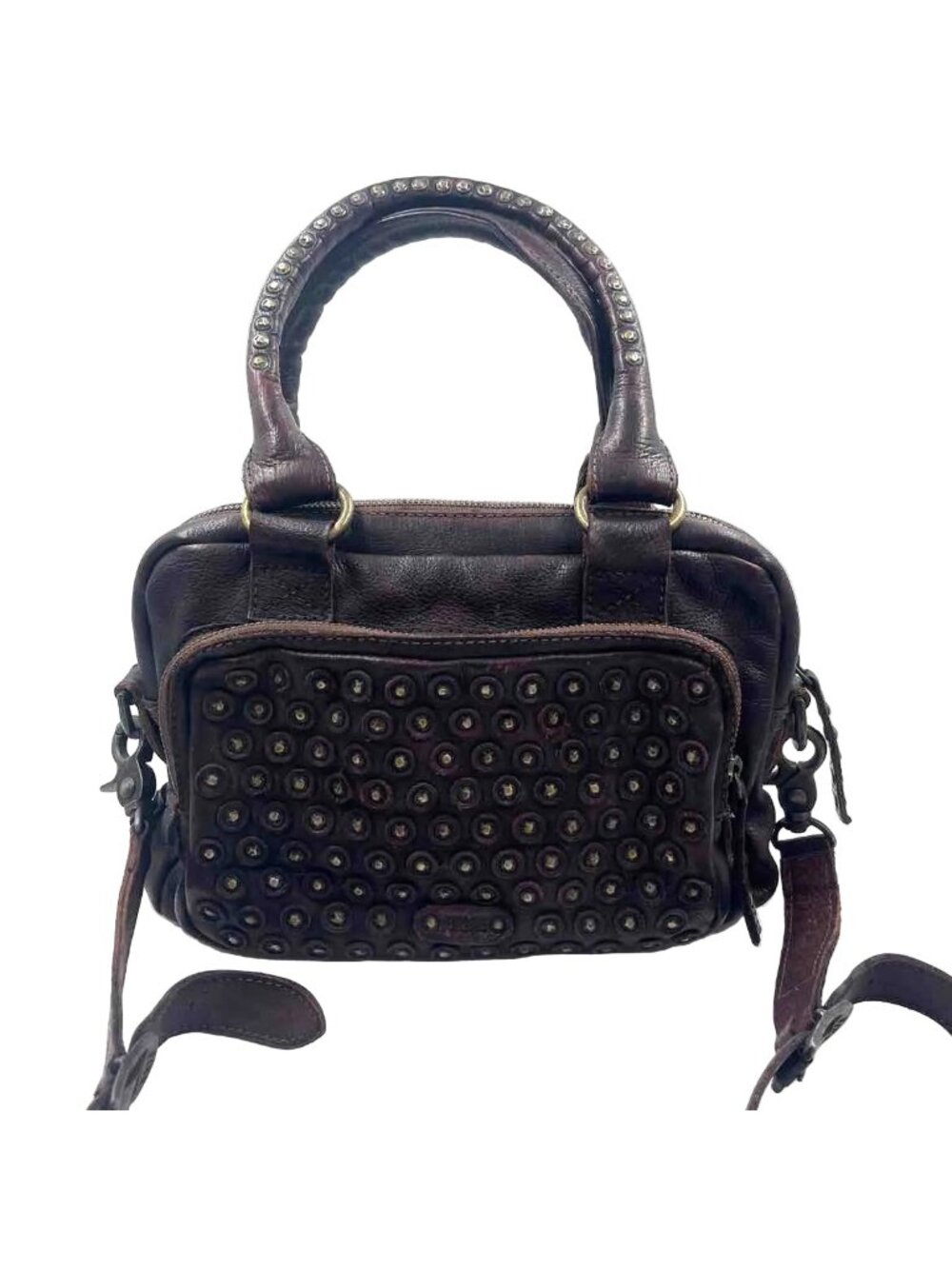 THE FRYE CO. Brown Studded Leather Satchel w/Crossbody Strap